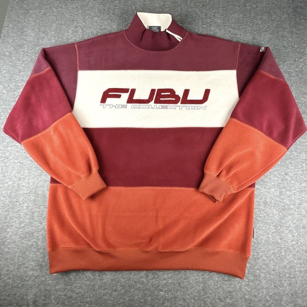 Vintage FUBU Fleece Sweatshirt Mens Sz XXL Colorblock Streetwear Y2K 90s Hip Hop
